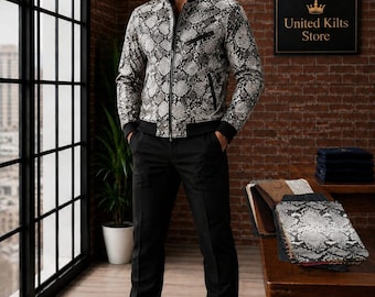 Luxury Genuine Pythonic Leather Snakeskin Bomber Jacket for Men & Women | Python Texture Zip Jacket |