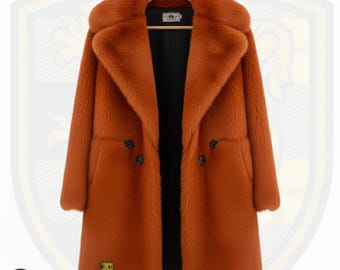 Orange Faux Fur Coat. Fluo Hot Orange, Vegan, Cruelty Free