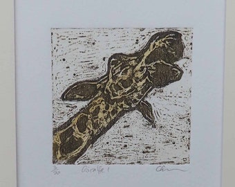 Giraffe Art Print Limited Edition Hand-Pulled Collograph