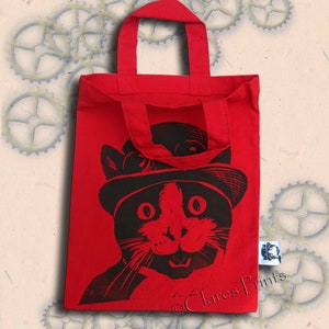 Steampunk Cat Bag Hand Printed Mini Tote Shopping Bag Children image 10