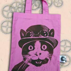 Steampunk Cat Bag Hand Printed Mini Tote Shopping Bag Children image 6