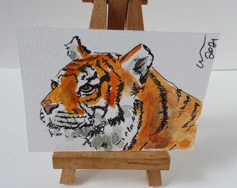 ACEO Tiger Serene Art Watercolor Painting OOAK Animals