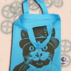 Steampunk Cat Bag Hand Printed Mini Tote Shopping Bag Children image 9