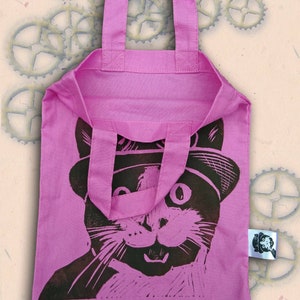 Steampunk Cat Bag Hand Printed Mini Tote Shopping Bag Children image 7