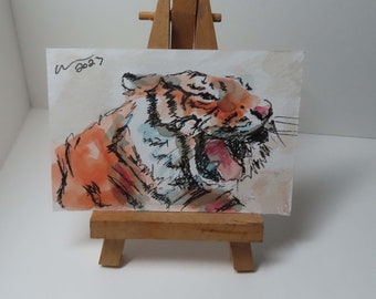 ACEO Tiger Roar Art Watercolor Painting OOAK Animals