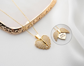 Guardian Angel Wings Hidden Message Necklace, Wigned Heart Secret Names Pendant, Bridesmaid Gift, Guaraduation Gift, Gift For Girlfriend