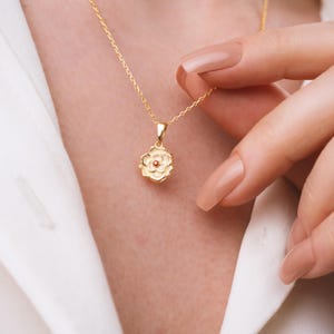 Dainty January Birthflower Pendant, Tiny Flower Necklace With Garnet Birthstone, Snowdrop Flower Charm, January Birthday Gift, Gift For Her