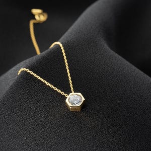 Solitaire Hex Necklace, Unique Geometric Jewelry, Elegant Gift Idea, Modern Hexagon Necklace, Minimalist Chic Jewelry Gift, Gift For Her