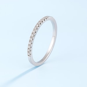 Dainty Diamond Eternity Ring – Minimalist Stacking Ring, 14K White Gold Band, Thin Pave Wedding Band, Delicate Promise Ring for Her