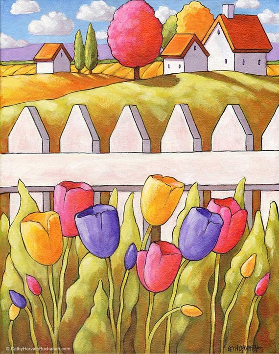 Country Tulip Original Painting Art 11x14 Folk Art Spring Etsy Country Tulip Original Painting Art 11x14 Folk Art Spring Etsy