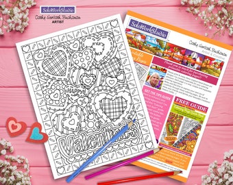 Valentine Collage Coloring Page Art, Hearts Pattern Adult Coloring Sheet, PDF Instant Download, Printable Digital Illustration