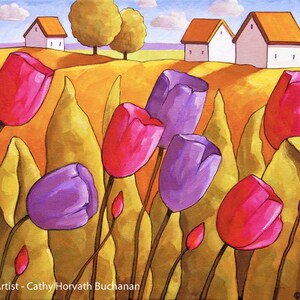Tulip Garden Art Print Country Floral Folk Art Landscape Etsy Tulip Garden Art Print Country Floral Folk Art Landscape Etsy