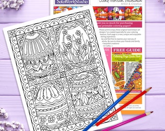 Página para colorear de Pascua elegante, arte de hoja para colorear para adultos con huevos de Pascua adornados, artesanía de actividades navideñas, arte de descarga imprimible instantánea en PDF