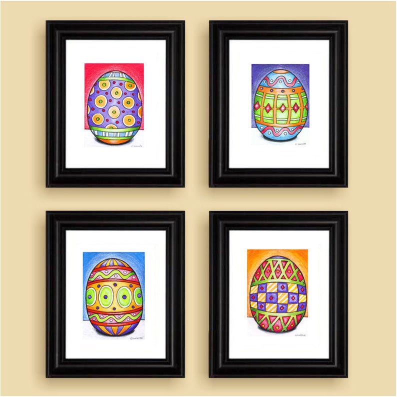 Easter Egg Mini Art Prints, Set of 4 Seasonal Giclee Archival Artwork, Festive Spring Art Decor Collection, Wall Art by Cathy Horvath image 3