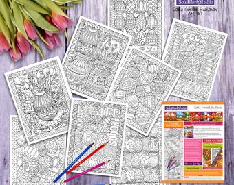 Ostern Ausmalbilder, 8 Seiten, Oster Designs, Malbuch, PDF zum sofortigen Download, druckbare Malvorlagen, digitale Illustrationskunst