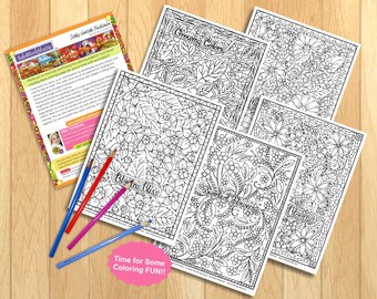 Blumen Doodle Art Malseiten 5 Pack Ausdrucke, Blumenmuster Malbuch PDF Instant Download, druckbare digitale Illustration Kunstwerk
