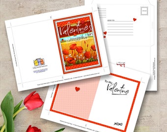 Valentines Printable Card, Valentine Greeting Card with Quote + Flowers, Romantic Card + Insert Paper + Envelope Kit, PDF Instant Download