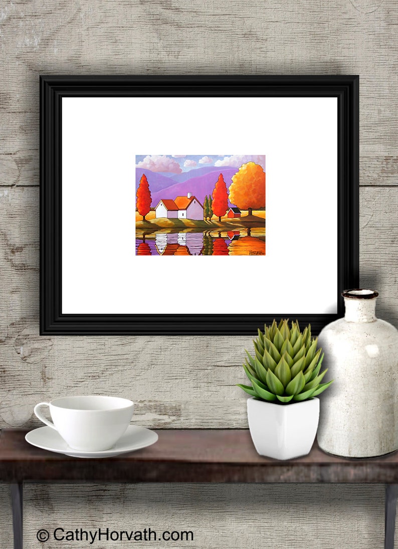 Fall Mountain 5x7 Print Autumn Cottages Modern Folk Art | Etsy