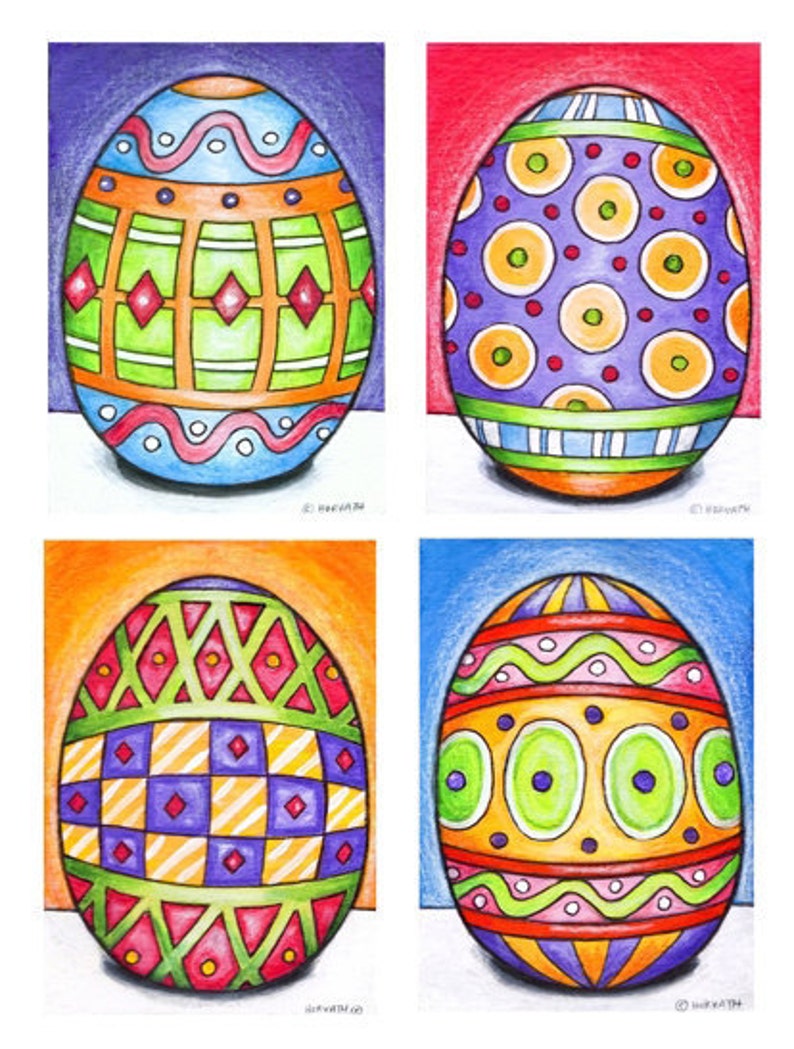 Easter Egg Mini Art Prints, Set of 4 Seasonal Giclee Archival Artwork, Festive Spring Art Decor Collection, Wall Art by Cathy Horvath image 4