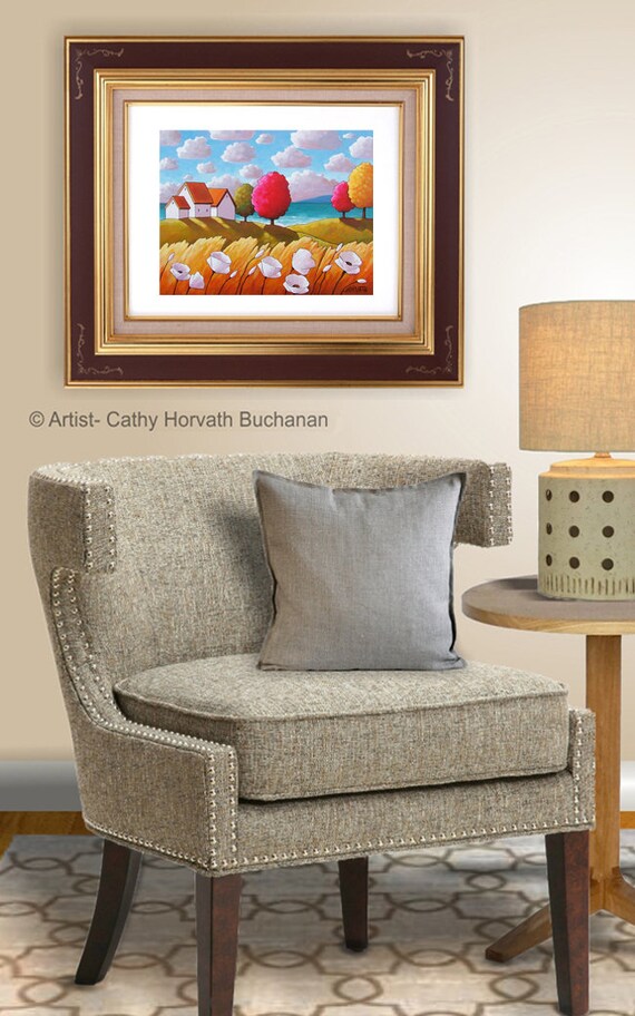 Ocean Blooms Landscape 8x11 Art Print Giclee, Summer Cottage