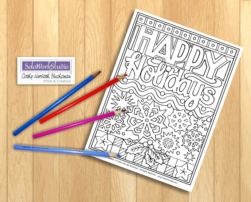 Happy Holidays Snowflake Coloring Page, PDF Download Printable –  SoloWorkStudio