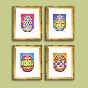 Easter Egg Mini Art Prints, Set of 4 Seasonal Giclee Archival Artwork, Festive Spring Art Decor Collection, Wall Art by Cathy Horvath image 2