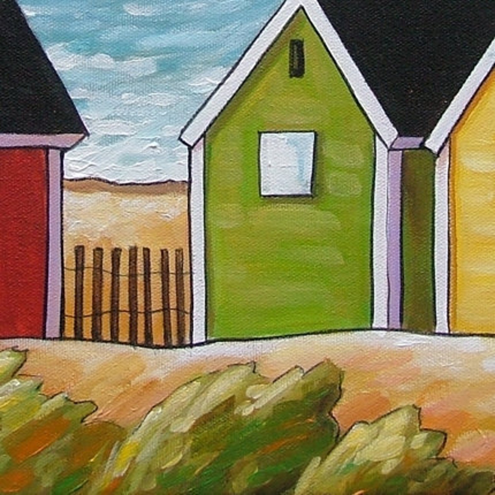 PAINTING ORIGINAL Folk Art Abstract Beach Huts Modern | Etsy