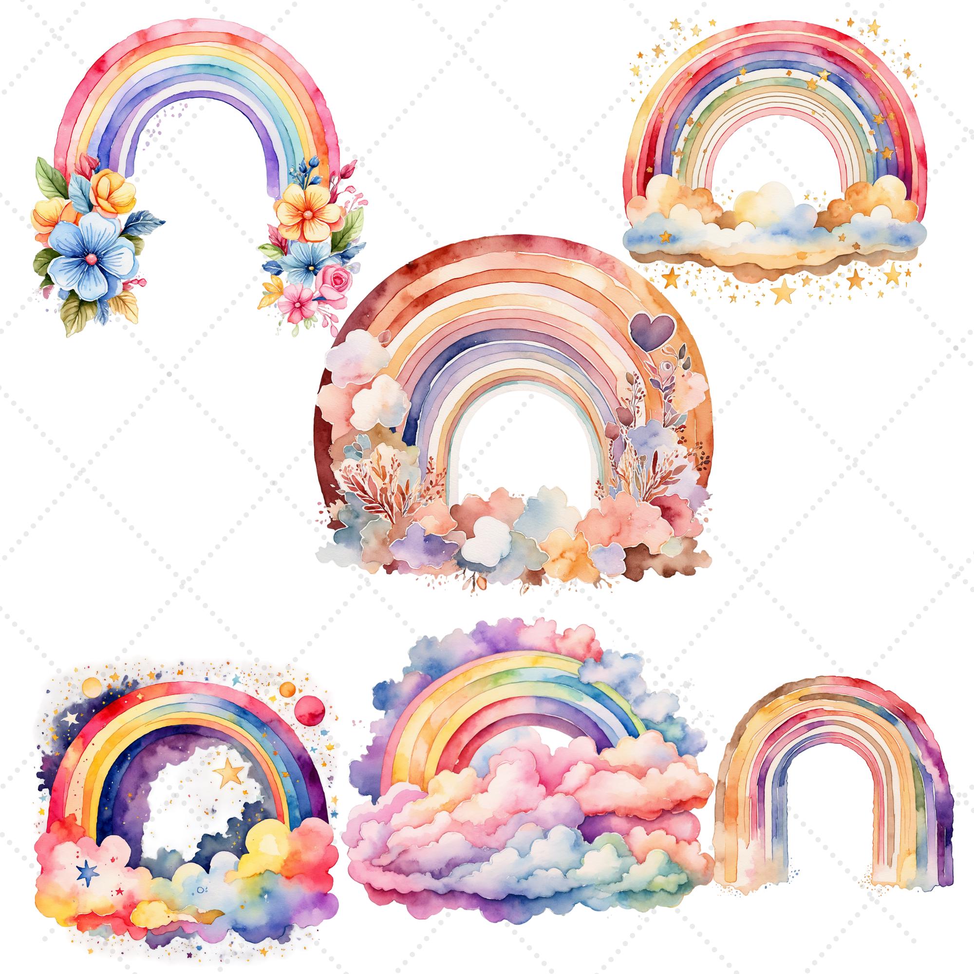 Boho Rainbow Clipart Set • 24 PNG Watercolor Rainbows • Nursery Art ...