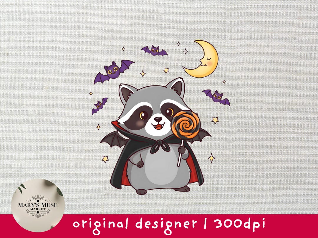 Halloween Raccoon Clipart: Vampire Kawaii Animal PNG (digital Download ...