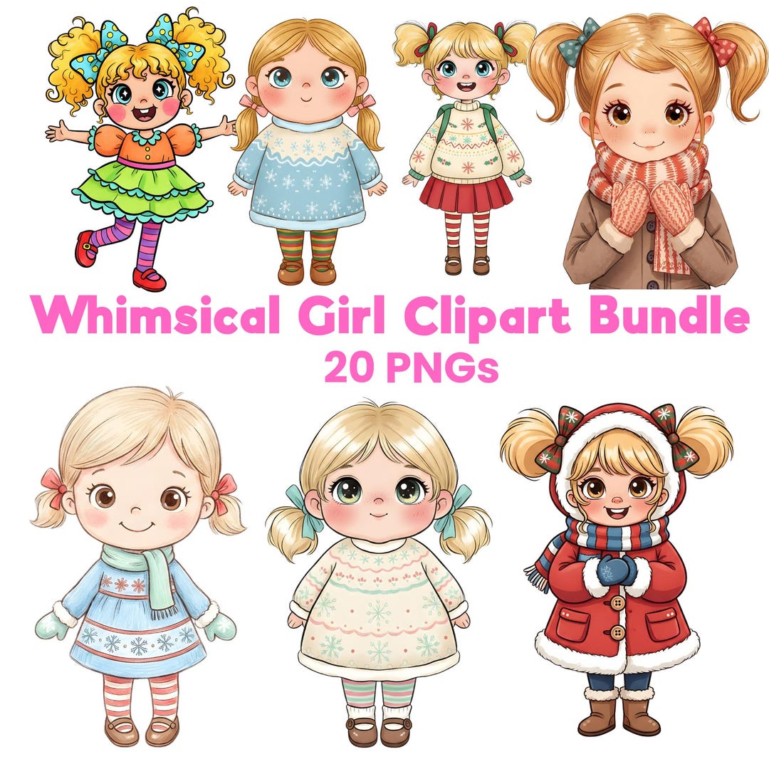 Whimsical Girl Clipart Bundle Digital PNG for Kids Crafts and Shirts - Etsy