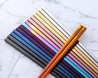 Personalized Stainless Steel Chopsticks, Custom Engraved Name, 316L Food Grade Reusable Dining