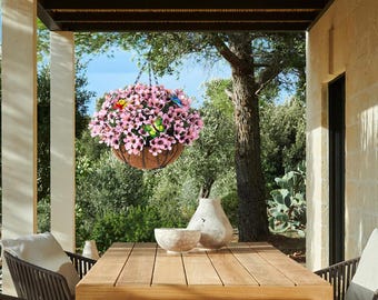 Cesta de flores artificiais realistas – Margaridas artificiais vibrantes para decoração de jardim, varanda ou pátio na primavera