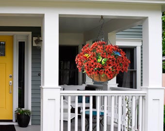 Colorful Faux Flower Hanging Basket – Realistic Artificial Flowers for Garden, Porch, or Seasonal Decor