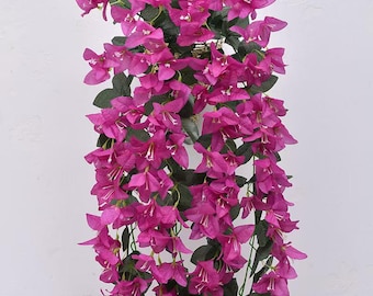Plantas suspensas de buganvílias artificiais, 2 flores artificiais resistentes a raios UV para decoração de varandas e áreas externas