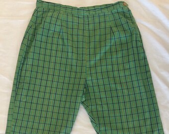 Vintage 1950s 1960s Green Plaid Pedal Pushers 26 Waist Rockabilly
