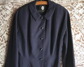 Woman's Vintage 1950s Black Wool Nipped Waist Suit Jacket