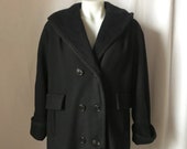 Vintage 1970s Black Heavy Wool Fleece Lined Car Coat Jacket