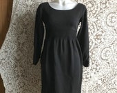 Vintage 1960s Smocked Empire Waist Long Sleeve Mini Little Black Dress