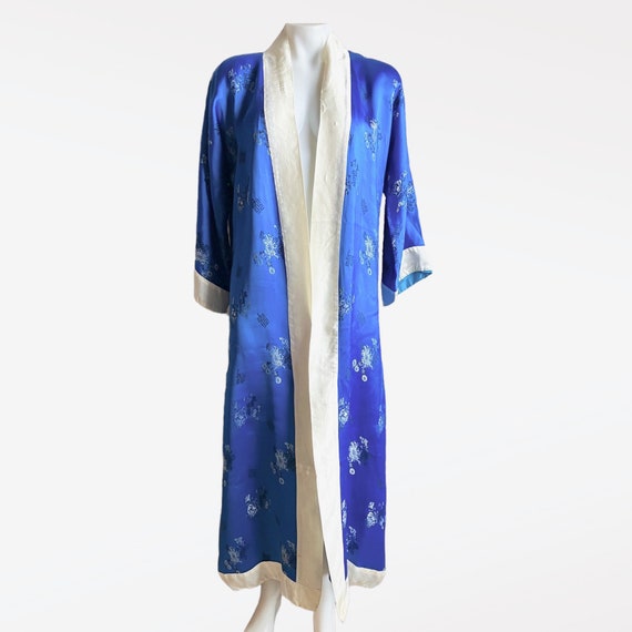 Vintage Royal Blue Satin Kimono Style Robe - image 2
