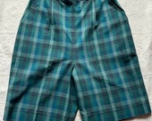 Vintage 1960s Loomtogs Green Blue Plaid Shorts 24 Waist