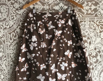 Vintage Brown Batik Butterfly Wrap Skirt 27 Waist