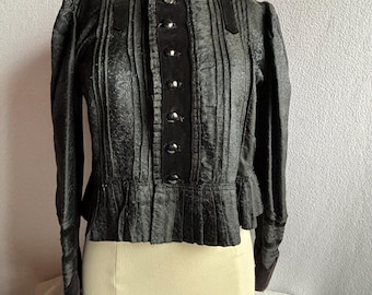 Vintage Hungarian Transylvanian Szeki Black Brocade Folk Jacket