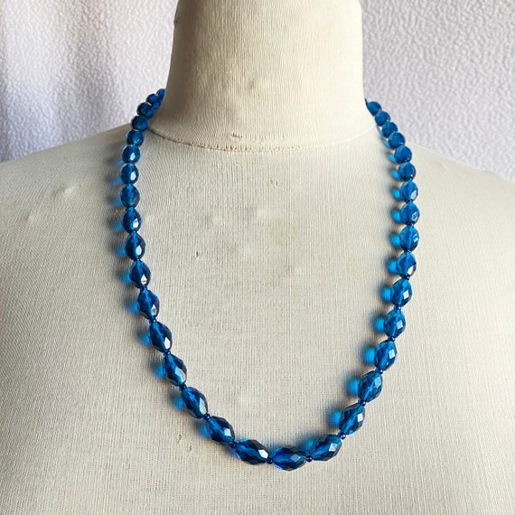 Vintage Blue Faceted Crystal Bead Single Strand N… - image 1