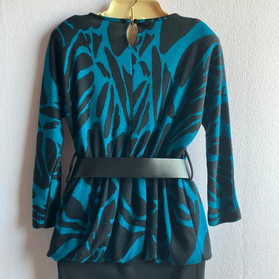 Vintage 1980s Does 1940s Turquoise & Black Wool P… - image 2