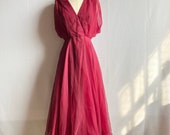 Vintage 1970s Miss Elliette Burgundy Chiffon Flowing Dress