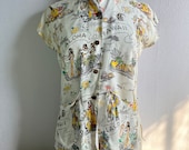 Vintage 1940s 1950s Hale Hawaii Tea Timer Rayon Blouse