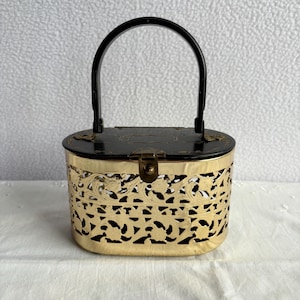 Bolso de mano pequeño de plástico y filigrana en tonos llamativos de la década de 1950