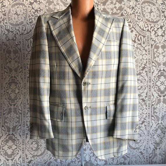 Vintage 1970s Men's Wide Lapel Plaid Suit Jacket B