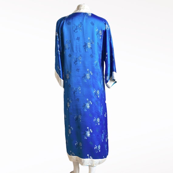 Vintage Royal Blue Satin Kimono Style Robe - image 9