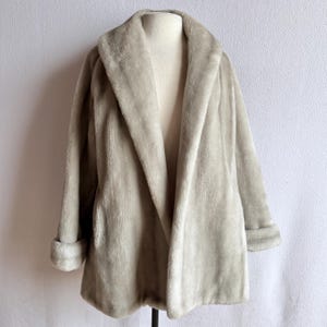 Vintage 1950s Gray Faux Fur Open Front Hip Length Swing Coat
